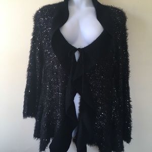 Black sparkly waterfall cardigan by Lady Noiz-1XL.